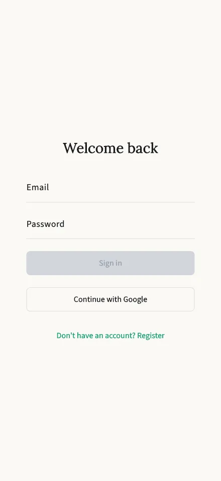 Sign in screen